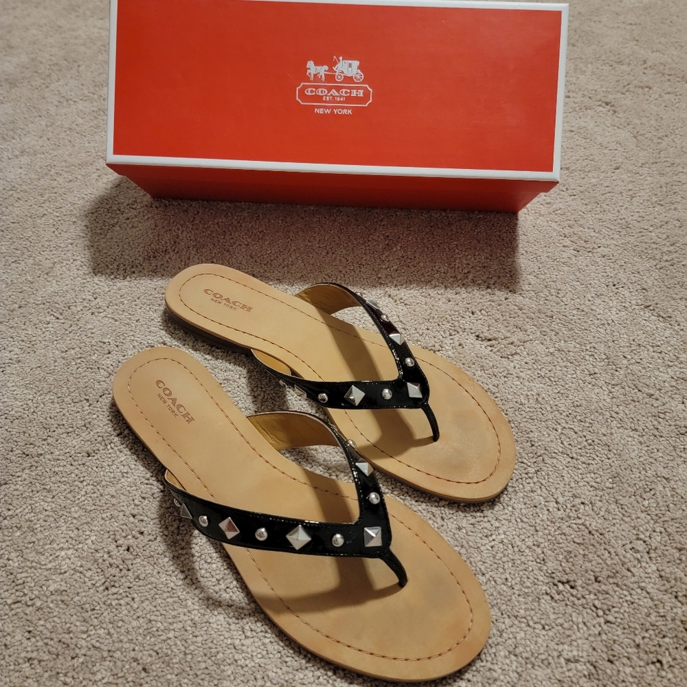 Coach Patent Leather Black Sandals